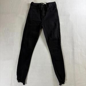 Skinny Jeans High Rise Raw Hem Black Abercrombie 24 Fits Like 23X24 Stretch